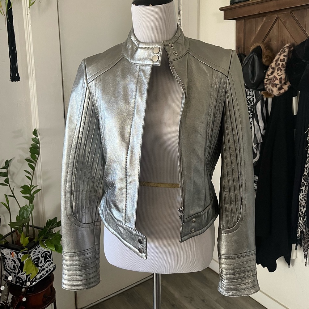 ‼️SOLD‼️ 2010 Silver Metallic Bebe Leather Moto Jacket, size S